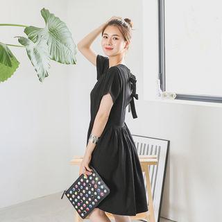 Tie-back Shirred-waist Linen Blend Dress