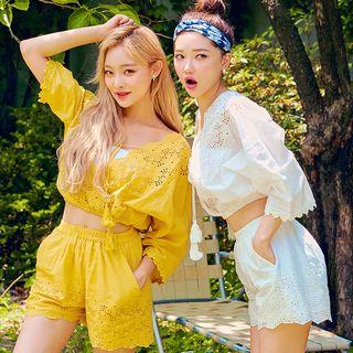 Set: 3/4-sleeve Crop Top + Shorts