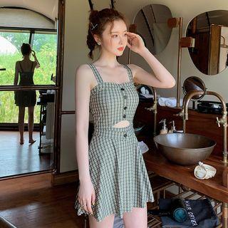Plaid Cutout Swim Dress