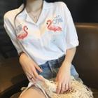 Flamingo Loose-fit Linen Short-sleeve Shirt