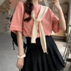 Set: Short-sleeve Knit Top + Shawl