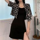 Short-sleeve Leopard Print Blazer / Mini Sheath Dress