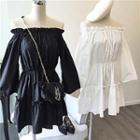 Long-sleeve Off Shoulder Pleated Dress