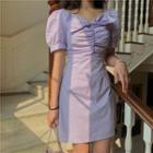 Short-sleeve Crinkled Mini A-line Dress Violet - One Size
