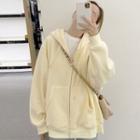 Plain Zip-up Hoodie Beige - One Size