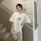 Short-sleeve Lettering T-shirt / Sequin Midi Pencil Skirt
