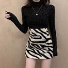 Lettering Vest / Dotted Long-sleeve Top / Zebra Print Mini A-line Skirt