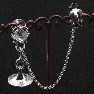 Rhinestone Chained Earring Single - Silver - One Size