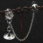 Rhinestone Chained Earring Single - Silver - One Size