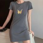Short-sleeve Butterfly Print Mini Dress