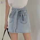 Tie-back Denim Mini Skirt