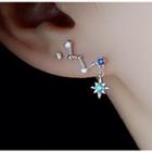 925 Sterling Silver Rhinestone Star Earring 1 Pair - Light Blue & Silver - One Size