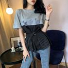 Mock Two-piece Pinstriped Panel T-shirt