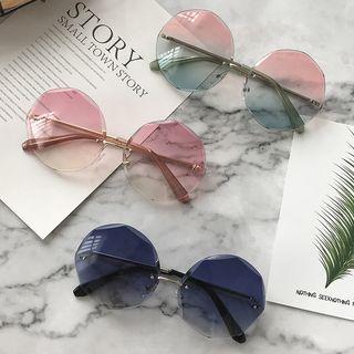 Diamond-cut Round Rimless Sunglasses