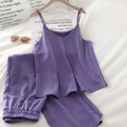 Set Of 2:spaghetti Strap Top + Plain Wide-leg Pants