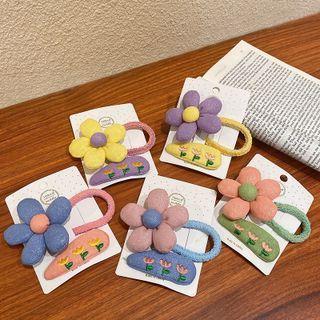 Set: Floral Plush Hair Tie + Embroidered Hair Clip