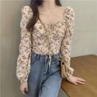Puff-sleeve Square-neck Floral Shirt