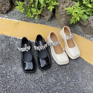 Block Heel Square Toe Rhinestone Mary Jane Pumps