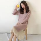 V-neck Long-sleeve Midi Knit Dress