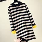 Long-sleeve Striped Hooded Shift Knit Dress