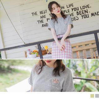 Letter Print Cuffed Short-sleeve T-shirt