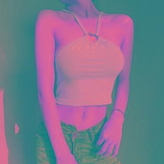 Halter-neck Heart-ring Glitter Crop Top