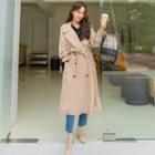 Plus Size Double-breasted Trench Coat With Sash