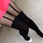 Printed Strap Two-tone Tights Black - One Size