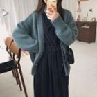Corduroy Long-sleeve Dress / Plain Loose-fit Cardigan