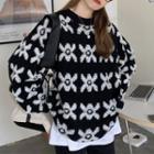 Jacquard Sweater White Floral - Black - One Size