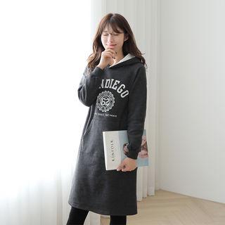 Kangaroo-pocket Printed Fleece-lined Hoodie Dress