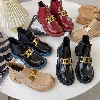 Chain Accent Block Heel Short Chelsea Boots