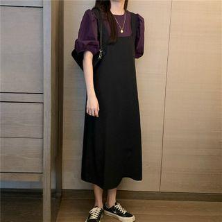 Balloon-sleeve Blouse / Wide Leg Jumper Pants / Pinafore Dress