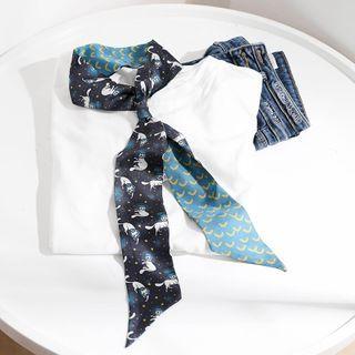 Cat Print Silk Scarf Navy Blue - One Size