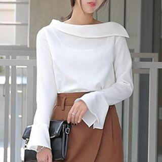 Asymmetric Collar Long Sleeve Top