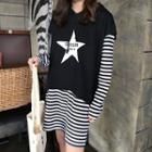 Set: Striped T-shirt Dress + Star Print Hooded T-shirt
