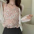 Floral Print Camisole Top / Lace Cardigan