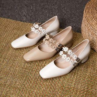 Chunky Heel Floral Strap Mary Jane Sandals