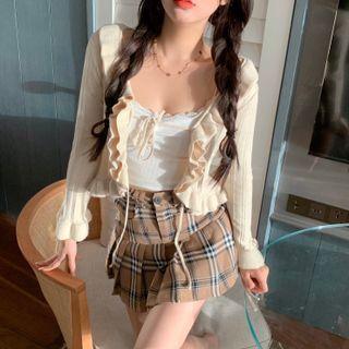 Lace Trim Camisole Top / Flared-cuff Cardigan