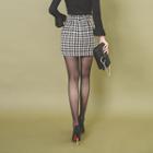 Band-waist Houndstooth Mini Pencil Skirt