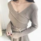 Cross V-neck Knit Dress