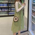 Lettuce Edge Polo Knit Top / Buttoned Pinafore Dress