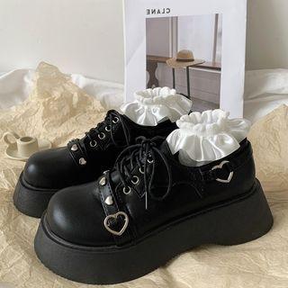 Heart Buckle Platform Lace Up Shoes