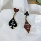Alloy Poker Lettering Dangle Earring 1 Pair - Non Match - Black & Pink - One Size