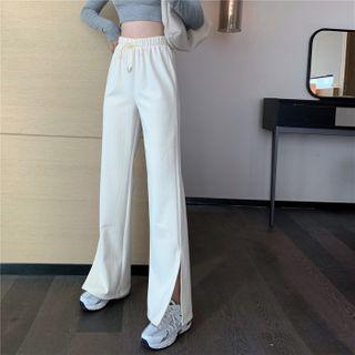 High-waist Side-slit Boot-cut Pants