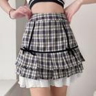 Plaid Layered Pleated Mini A-line Skirt