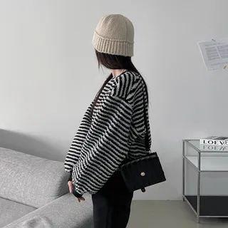 Drawstring-hem Stripe Dumble Sweatshirt