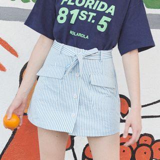 Tie-waist Flap Stripe Skort