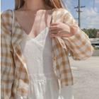 Checked V-neck Blouse As Shown In Figure - One Size