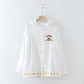 Rabbit & Floral Embroidered Hooded Sheer Jacket As Shown In Figure - One Size